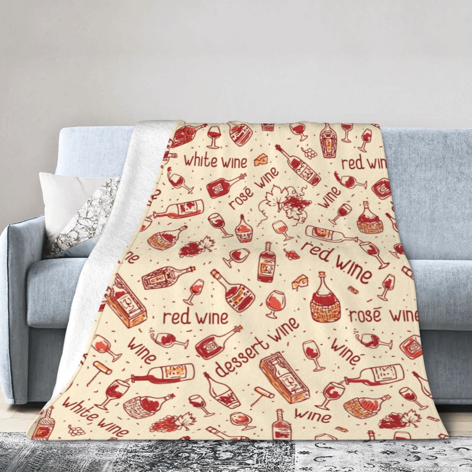 Ocsxa Flannel Fleece Red Wine Print Throw Blanket, Lightweight Super Soft Cozy Plush Blanket,50 ...