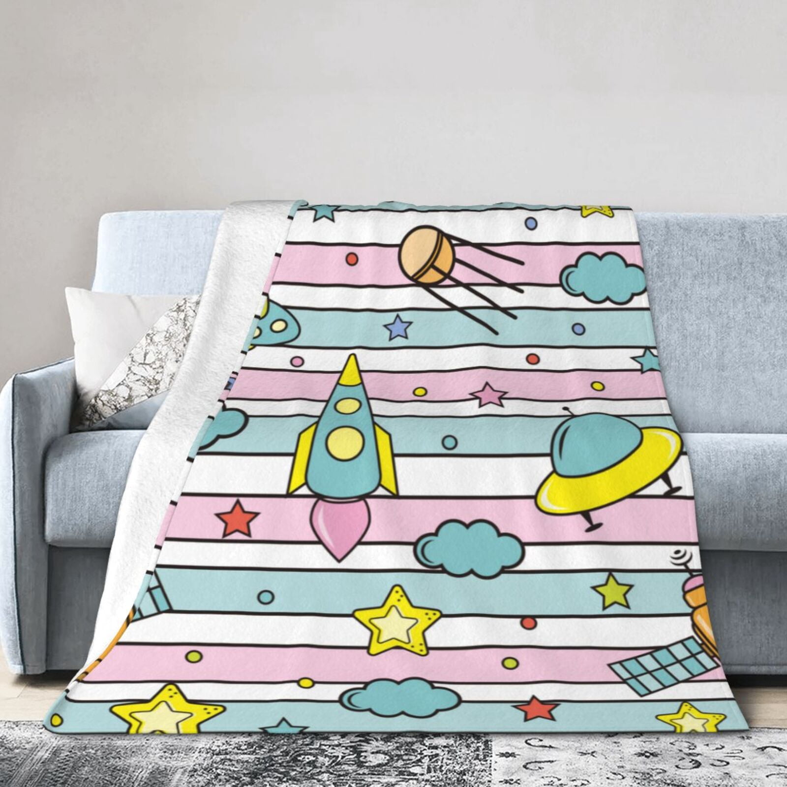 Ocsxa Flannel Fleece Space Doodle Print Throw Blanket, Lightweight Super Soft Cozy Plush Blanket ...