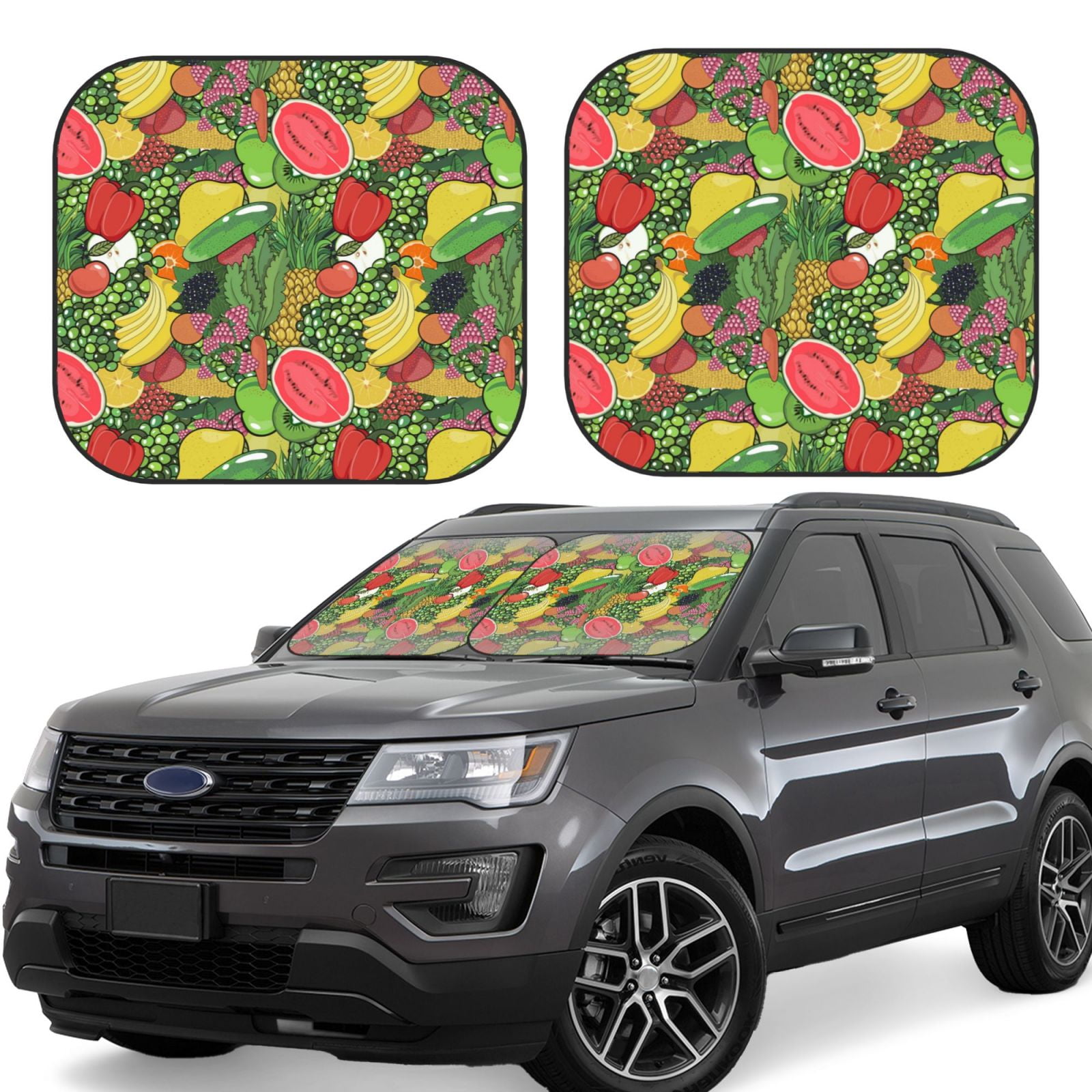 Ocsxa Fruits Vegetables And Berries Print Car Windshield Sun Shade, 2