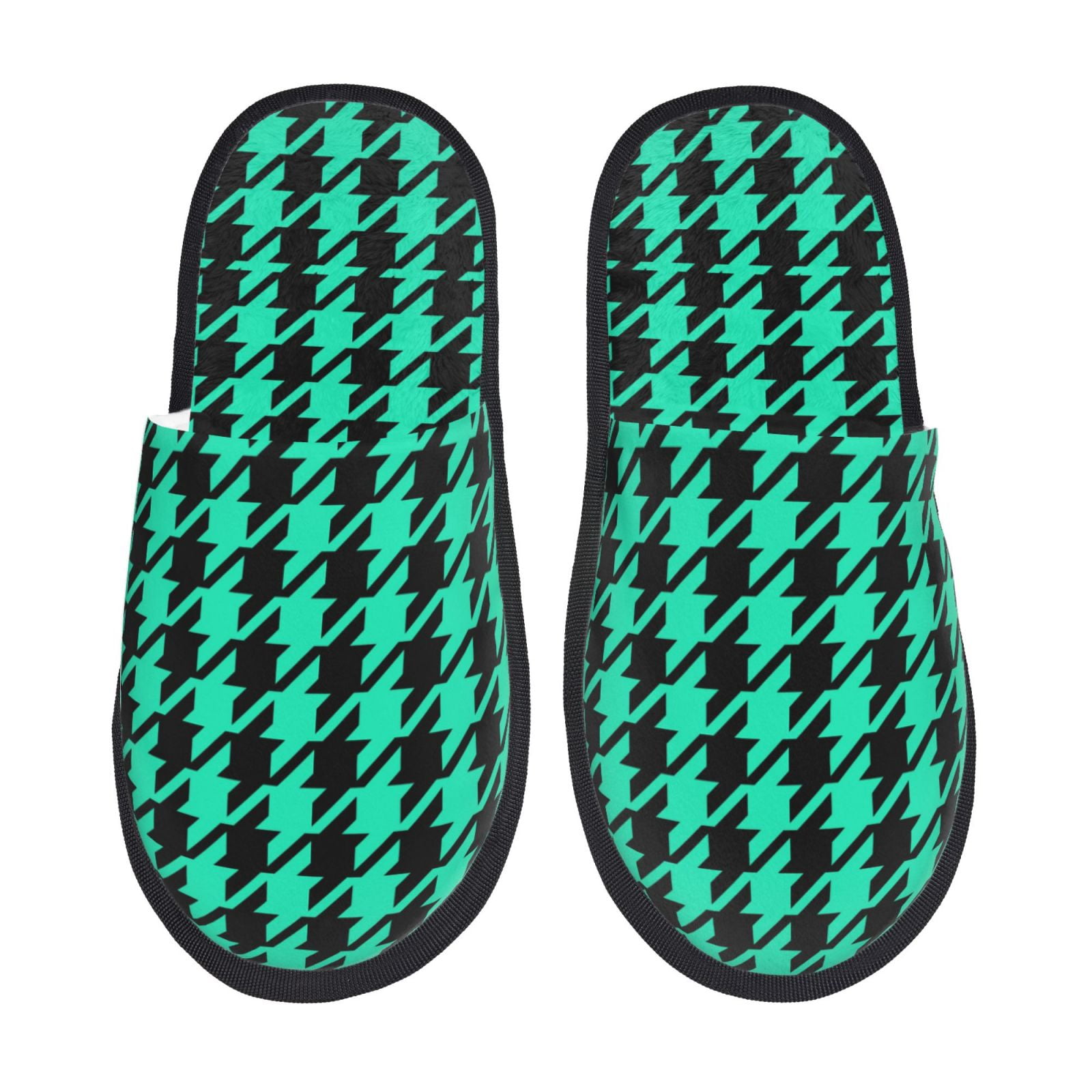 Ocsxa Green and Black Houndstooth Mens Womens Cozy Memory Foam Scuff ...