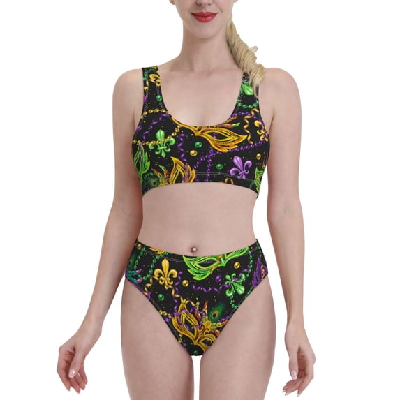 Ocsxa Mardi Gras Surface Women'S High Waisted Bikini Sets Sporty Two Piece Swimsuits-Large