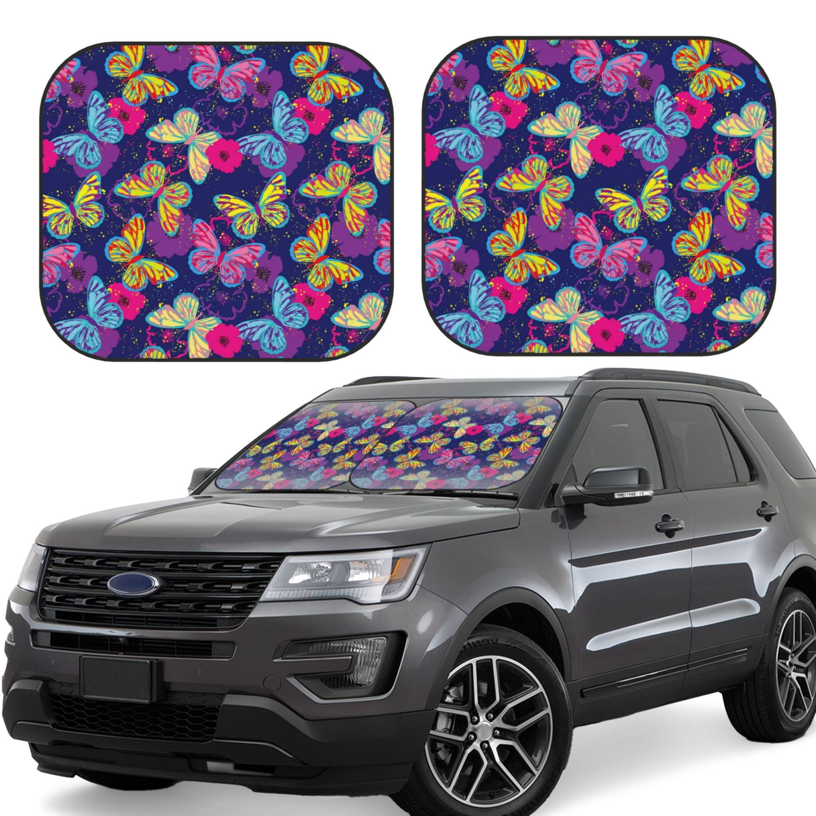 Ocsxa Paint Butterflies Print Car Windshield Sun Shade, 2Piece