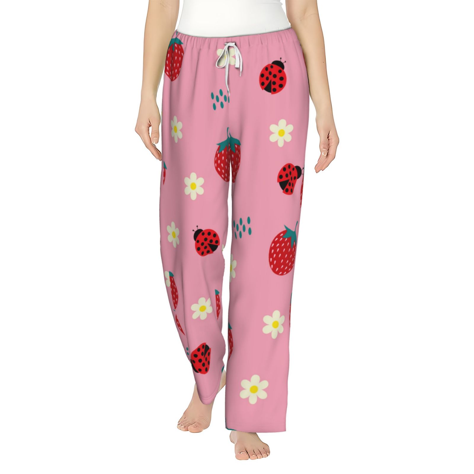 Ocsxa Pajamas Pants For Women,Strawberry And Ladybugs Pajama Pants With
