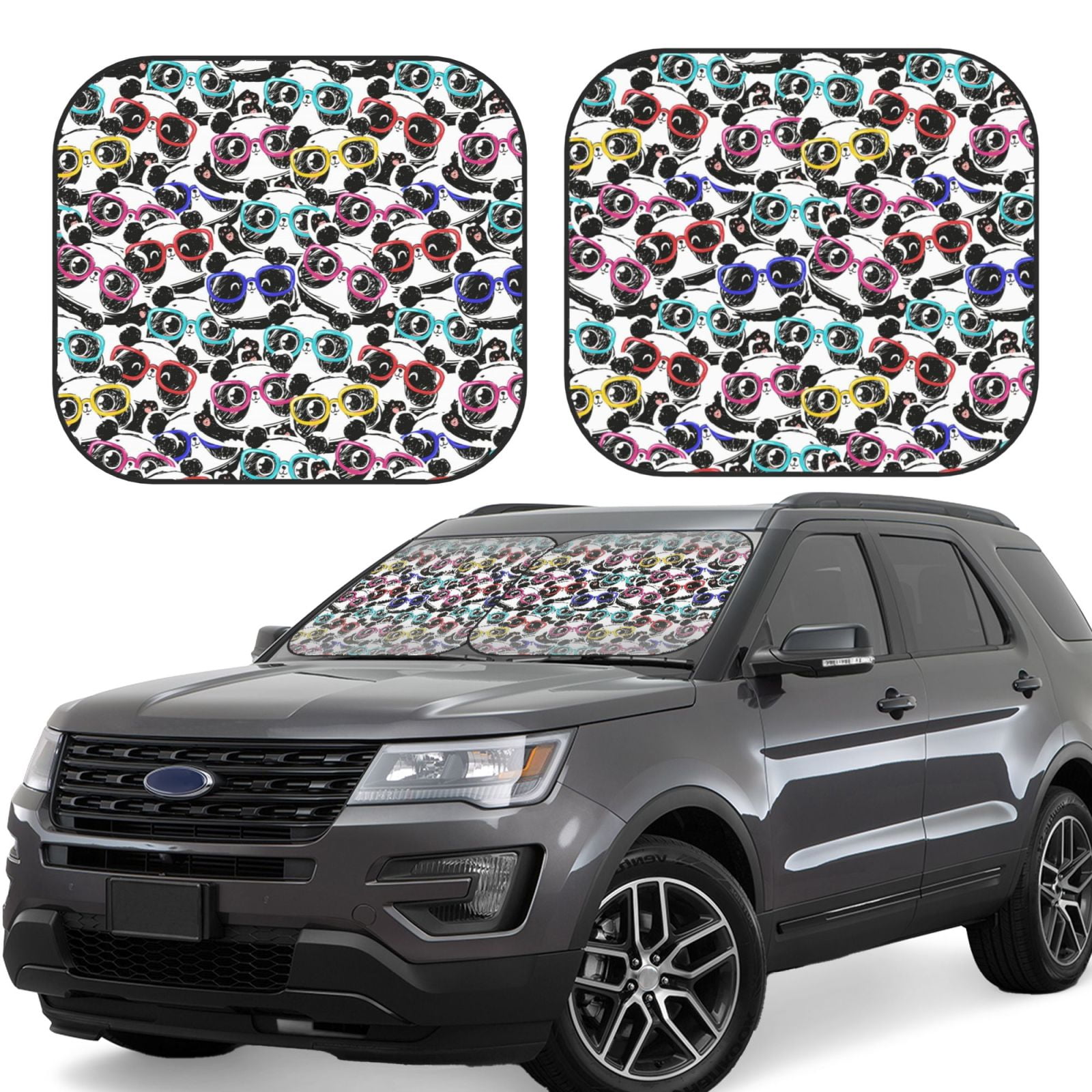 Ocsxa Panda And Glasses Print Car Windshield Sun Shade, 2Piece