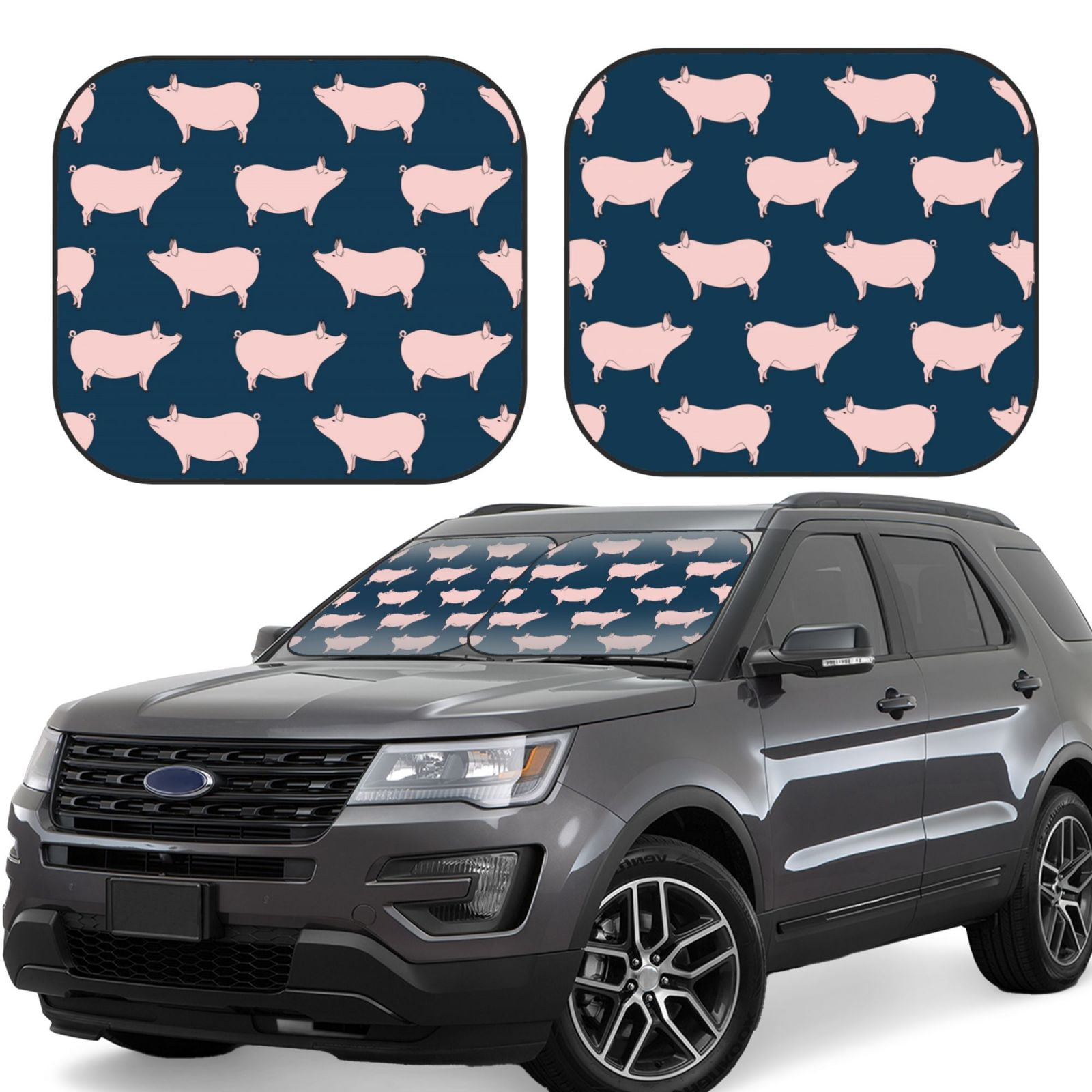 Ocsxa Pig 1 Print Car Windshield Sun Shade, 2Piece Foldable Automotive