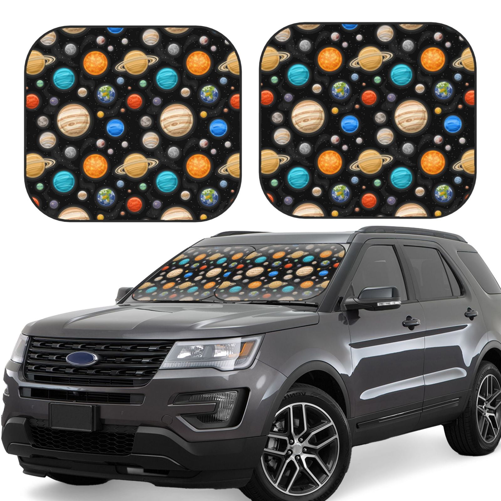 Ocsxa Planets In Deep Space Print Car Windshield Sun Shade, 2-Piece Foldable Automotive ...