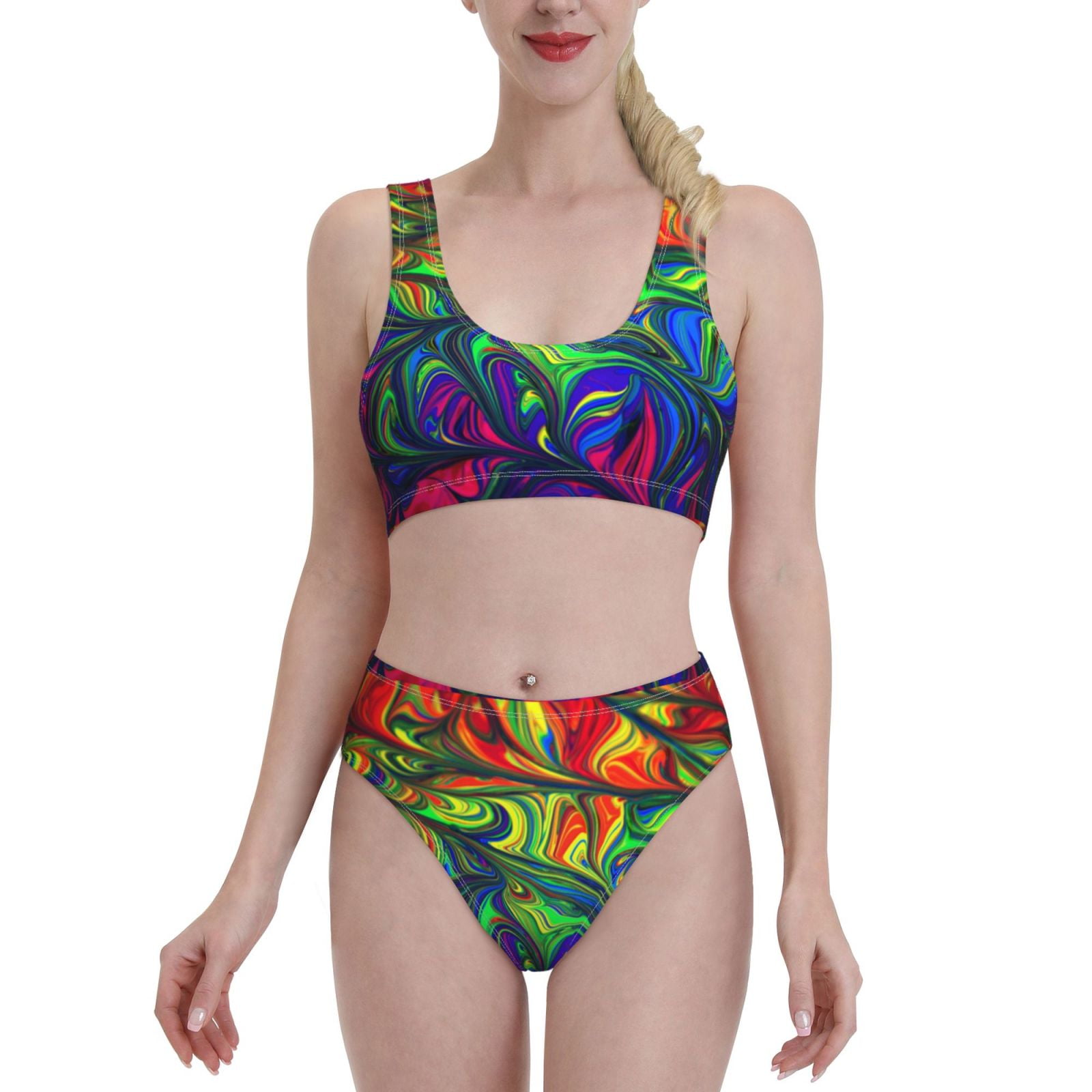 Ocsxa Pink Purple Glitter Women'S High Waisted Bikini Sets