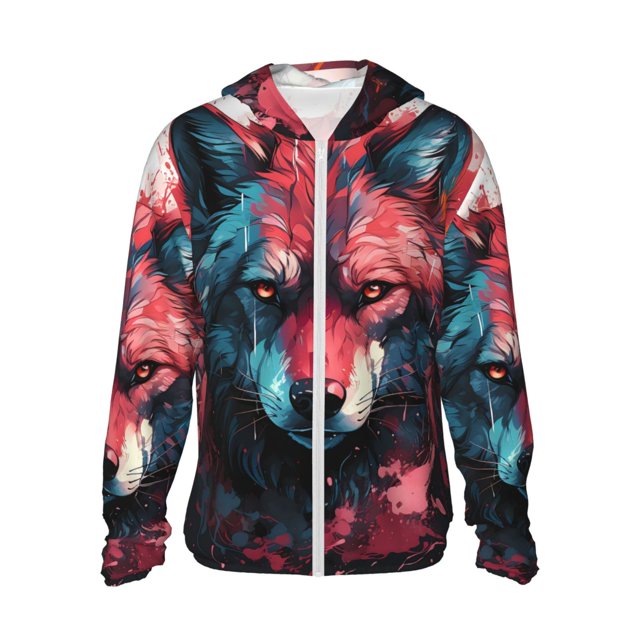 Ocsxa Red Flame Wolf Head Women's Men's Full Zip UPF 50+ Sun Protection
