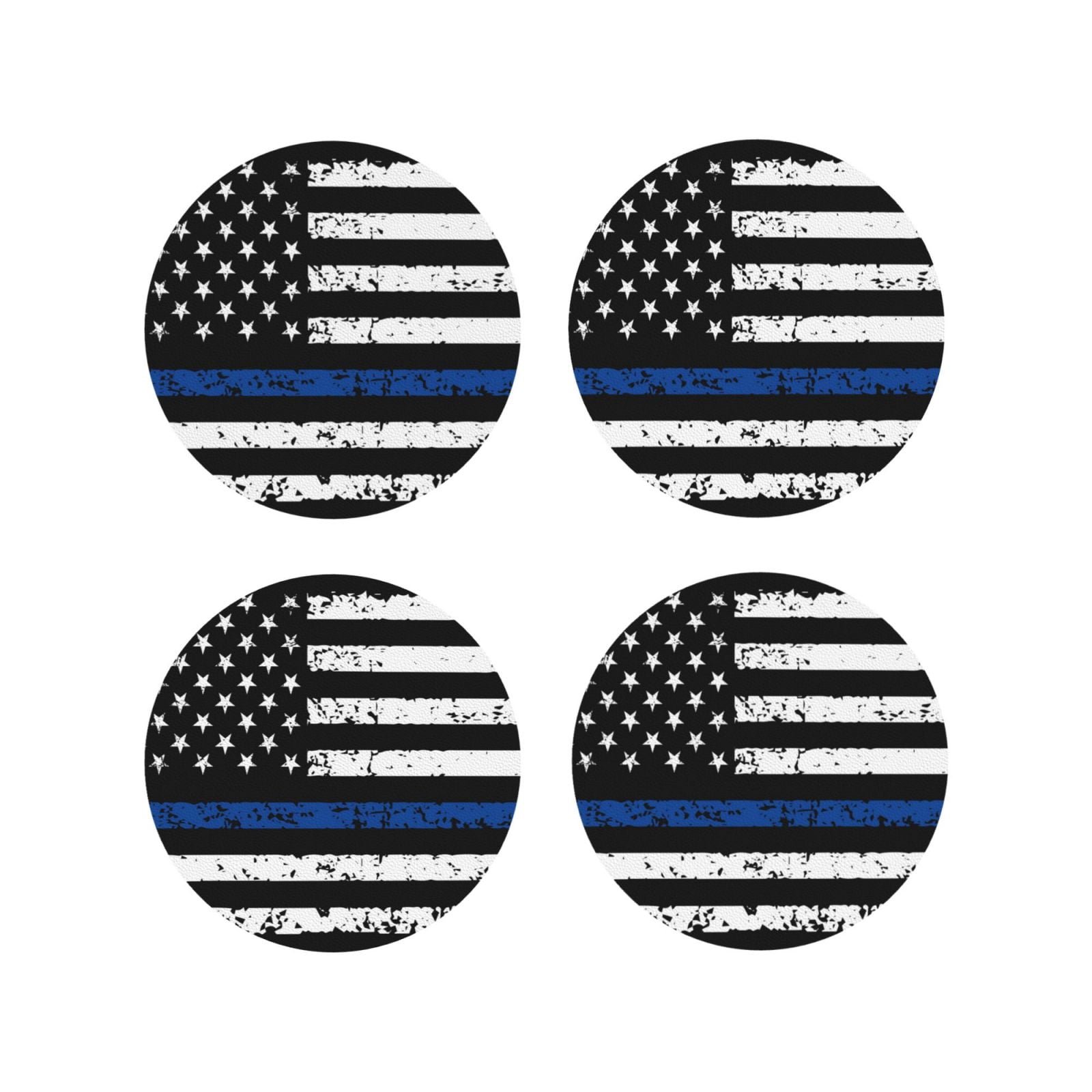 Ocsxa Thin Blue Line Flag Coasters for Drinks Leather Coasters Set of 4 ...