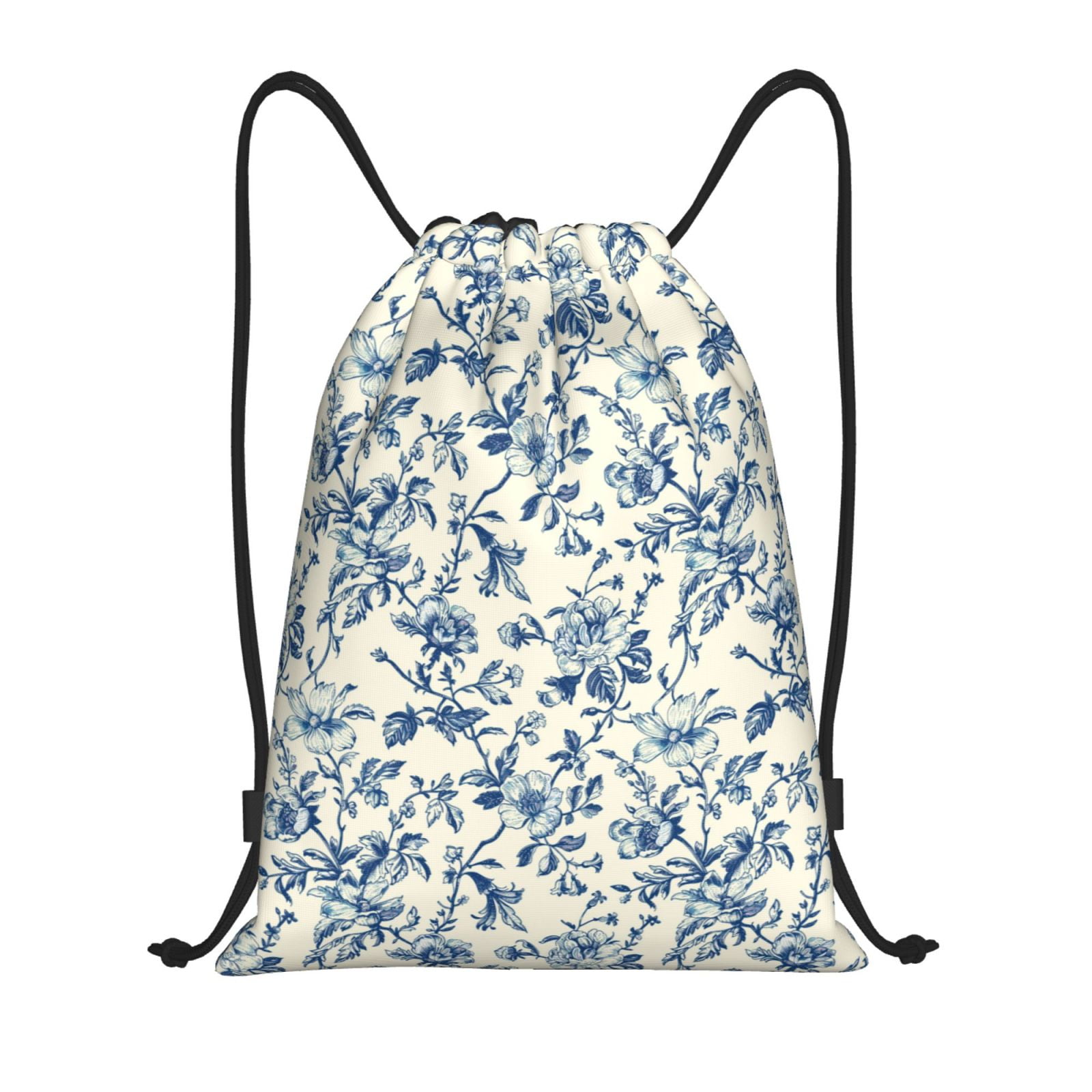 Ocsxa Vintage Blue Floral Pattern Drawstring Backpack,Adult Sackpack