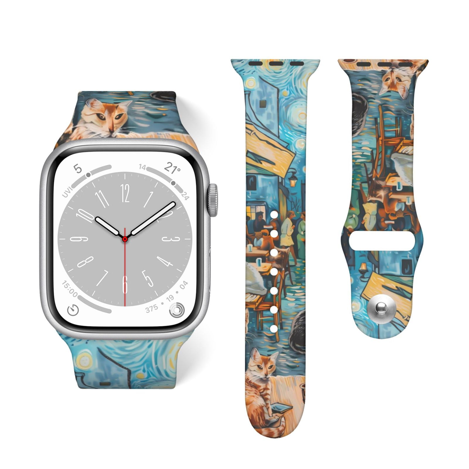 Ocsxa Whimsical Cats Night Cafe Print Sport Bands with Apple Watch Band ...