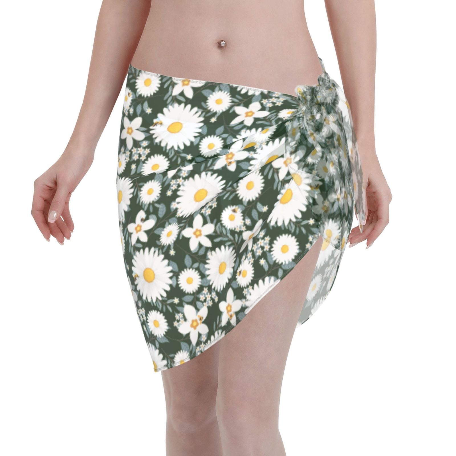 Ocsxa White Daisies And Bee Print Sarong Coverups For Women Bathing