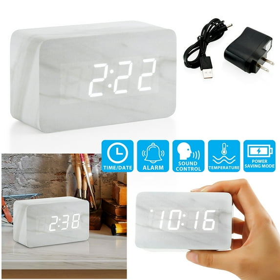 Oct17 Marble Pattern Alarm Clock, Fashion Multi-function LED Alarm Clock - White