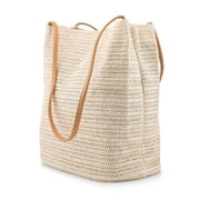 Oct17 Women Straw Beach Bag Tote Shoulder Bag Summer Handbag - White