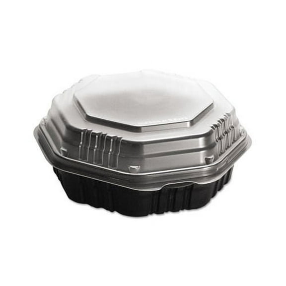 OctaView Hinged-Lid Hot Food Containers 31 oz, 9.55 x 9.1 x 3, Black/Clear, 100/Carton