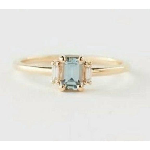 Octagon Cut Aquamarine Ring 925 Silver Ring Blue Gemstone Ring Dainty Aquamarine Ring Moissanite Stone Ring Anniversary Gift For Wife .