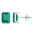 thumbnail image 1 of Rosec Jewels Octagon Cut Created Emerald Solitaire Stud Earrings for Women (AAAA Grade), 10K White Gold, 1 of 7