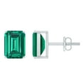 thumbnail image 1 of Rosec Jewels Octagon Cut Created Emerald Solitaire Stud Earrings for Women (AAAA Grade), 14K White Gold, 1 of 7