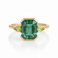 thumbnail image 1 of Octagon Cut Emerald & Pear Cut Peridot handmade ring, Three Stone Engagement Ring, Past Present Future Anniversary Gift, Green Gemstone Ring, May Birthstone Ring., 1 of 5