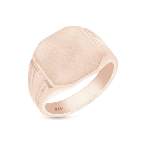 AFFY Octagon Cut Engravable Men's Signet Ring In 14K Rose Gold Plated Sterling Silver, Ring Size 9