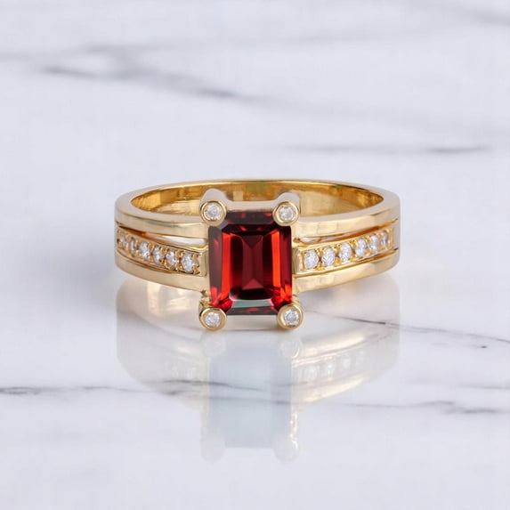 Octagon Cut Garnet And Diamond Pave Set Ring, 3 Split Band Ring, Havy Band Ring, Minimalist Anniversary Ring, 925 Starling Silver Vintage Ring, January Birthstone Month Ring Jewelry, Gift For Her,