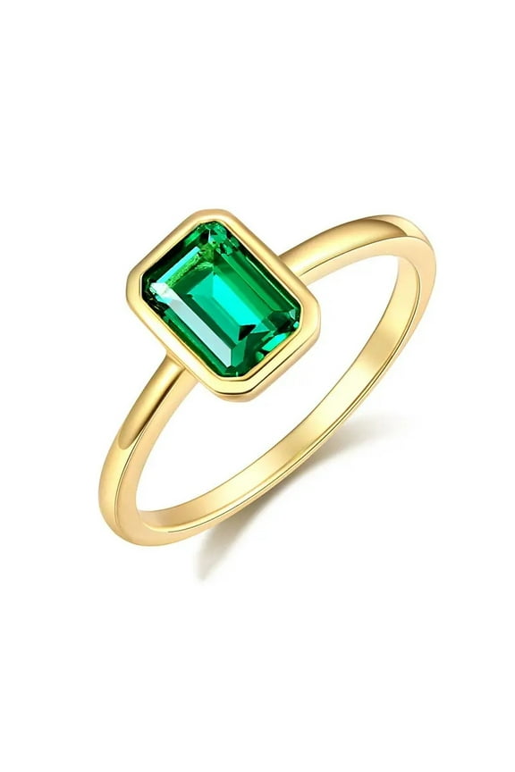 Octagon-Cut Lab-Created Emerald Bezel-Set Solitaire Engagement Ring for Women in 925 Sterling Silver – Elegant Bridal Jewelry