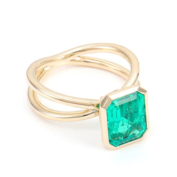 Octagon Cut Lab-Created Emerald Solitaire Bezel Set Twist Shank Ring in 925 Sterling Silver - Elegant Jewelry for Her
