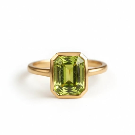 Octagon Cut Solitaire Peridot Engagement Ring, Peridot Anniversary Gift For Wife, Single Stone Promise Ring, Stackable Proposal Ring, August Birthstone Ring, Handmade Jewelry