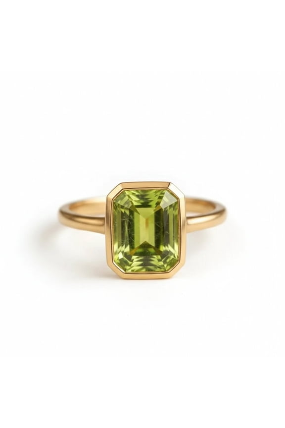 Octagon Cut Solitaire Peridot Engagement Ring, Peridot Anniversary Gift For Wife, Single Stone Promise Ring, Stackable Proposal Ring, August Birthstone Ring, Handmade Jewelry