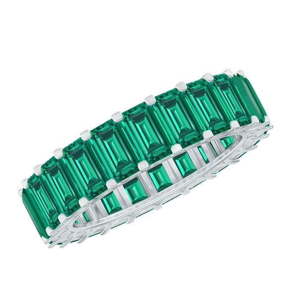 Rosec Jewels Emerald Cut Emerald Ring for Women - AAAA Quality Lab Grown Emerald Eternity Band Ring - Cocktail Ring with Jewelry Box, 10K White Gold, US 13.00