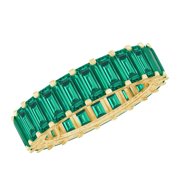 Rosec Jewels Emerald Cut Emerald Ring for Women - AAAA Quality Lab Grown Emerald Eternity Band Ring - Cocktail Ring with Jewelry Box, 14K Yellow Gold, US 12.50