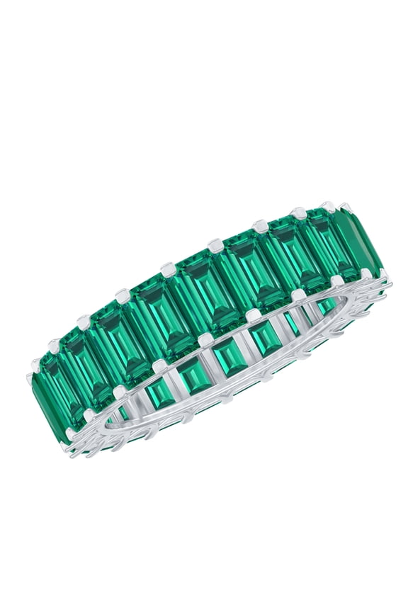 Emerald Cut Emerald Ring for Women - AAAA Quality Lab Grown Emerald Eternity Band Ring - Cocktail Ring with Jewelry Box, 925 Sterling Silver, US 4.00