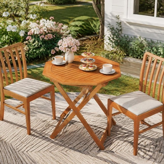 Octagane Octagon Folding Patio Table, 32 in X 32 in Solid Wood Tabletop, 2 in ...