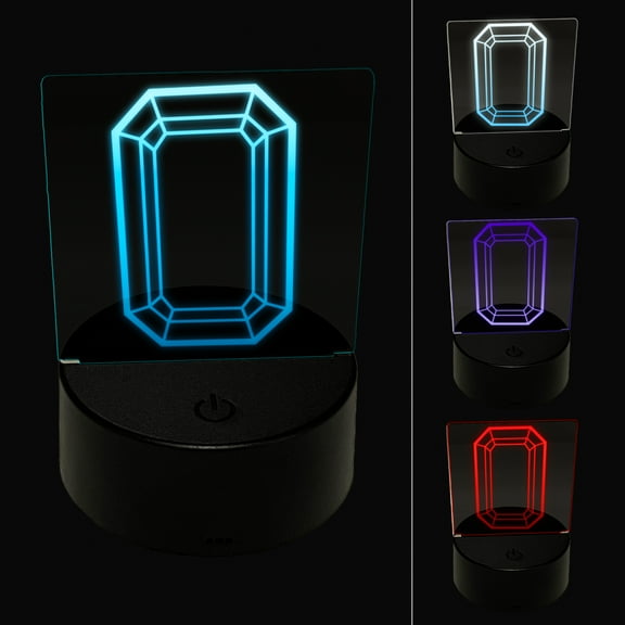 Octagon Gem Cut Diamond Jewelry LED Night Light Sign 3D Illusion Desk Nightstand Lamp