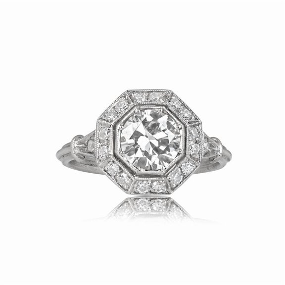 Octagon Halo Wedding Diamond Ring, Art Deco Vintage Engagement Ring, Retro Halo Pave Set Diamond Ring, Minimal Daily Wear Round Cit Diamond Ring, 2.2 Ct Simulated Diamond,14K White Gold Plated