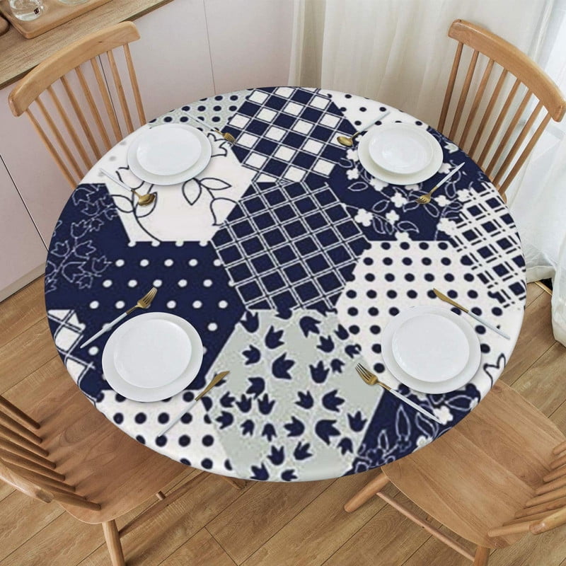 Octagon Patchwork Stars Squares Stripes Navy and White Wipeable