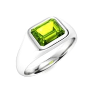 Octagon Peridot Ring Sterling Silver Bezel Statement Ring