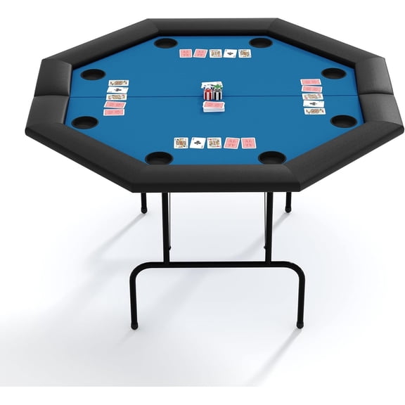 Octagon Poker Table for 8 Players, Casino Style Folding Card Table with Collapsible Legs & Plastic Cup Holders, Texas Holdem Blackjack Gaming Table for Home Parties