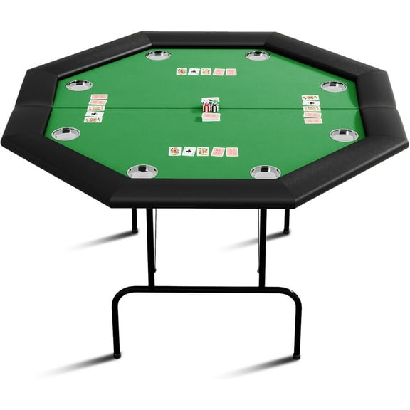 Octagon Poker Table with Collapsible Legs, Casino Leisure Table for 8 Players, Blackjack Gaming Table with Water-Resistant Cushioned Rail