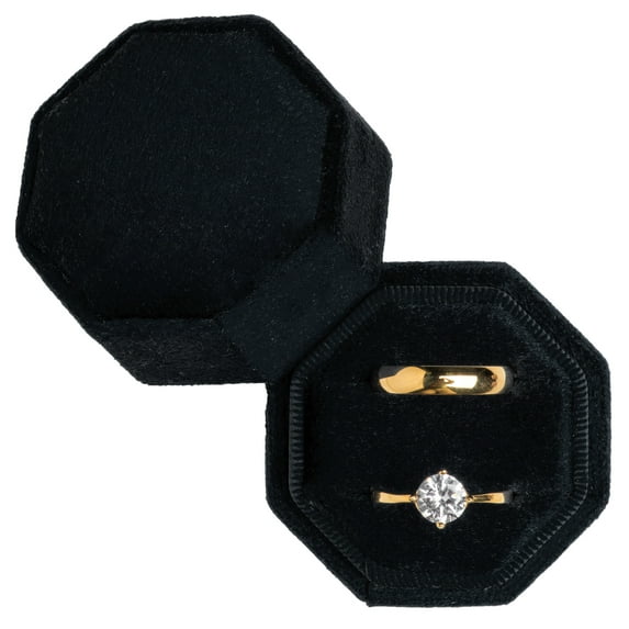 Octagon Premium Velvet Double Ring Box for Wedding Ceremony(Black)