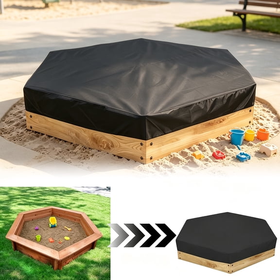 Octagon Sandbox Cover, 55.1"x43.3"x7.9", Waterproof Oxford Cloth Sandbox Lid with Drawstring, Dust & Weather Protection for Backyard Patio Garden Play Area Garden Play Area(Black)