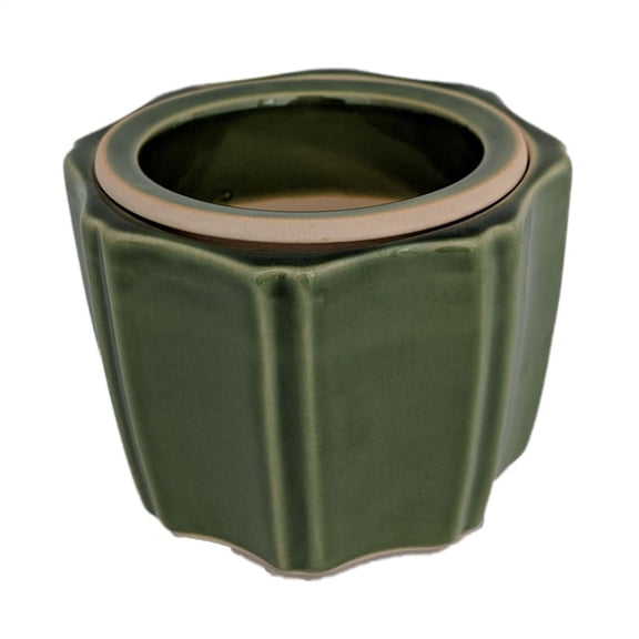 Octagon Self Watering Glazed Ceramic Pot - Green - 5 1/4 x 4 1/4"
