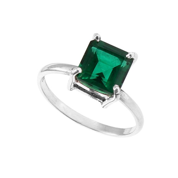 Octagon Square Emerald Prong Setting Gemstone Silver Ring Jewelry
