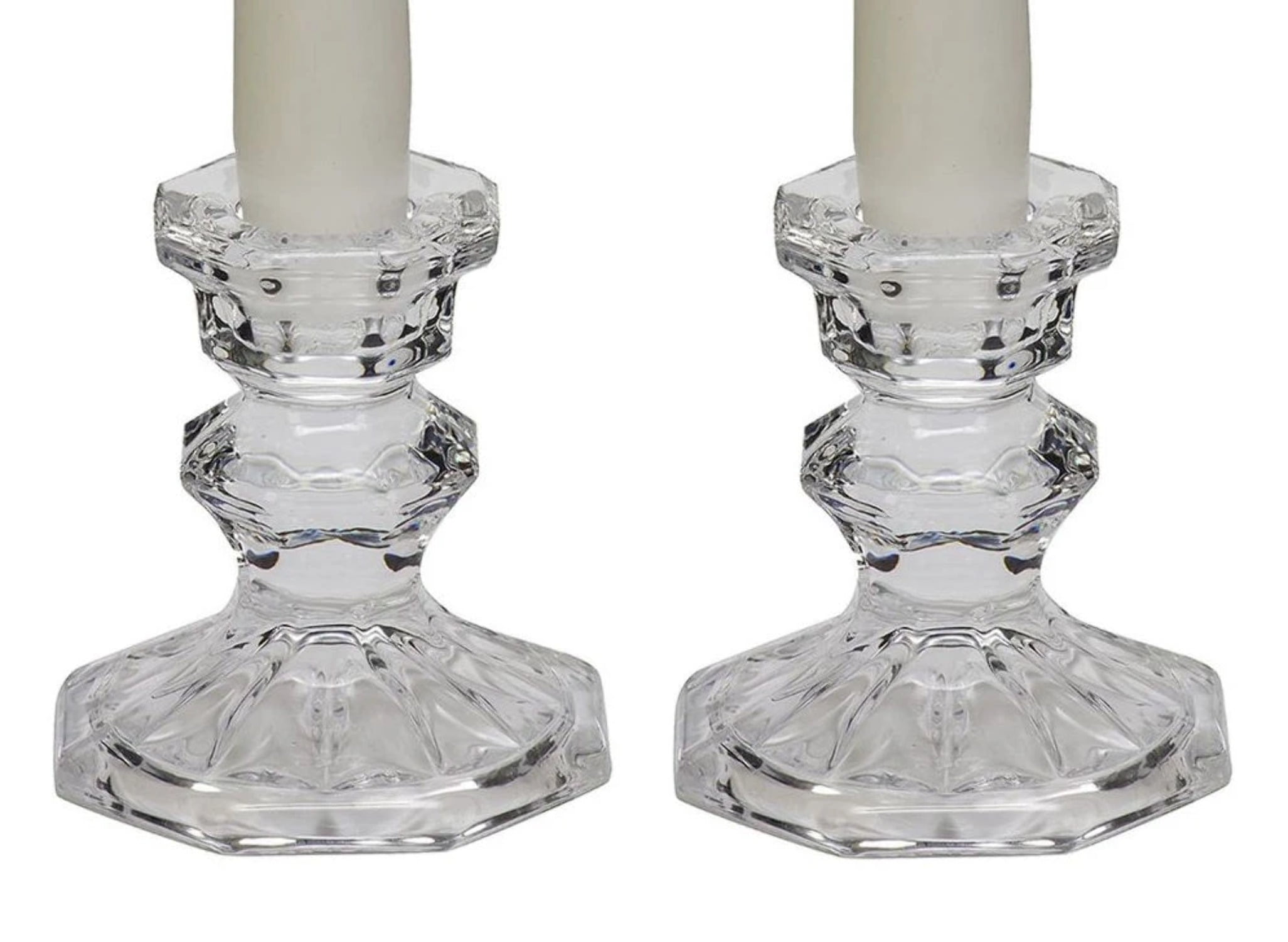 Octagon Top Taper Candle Holder in Clear Glass Pair