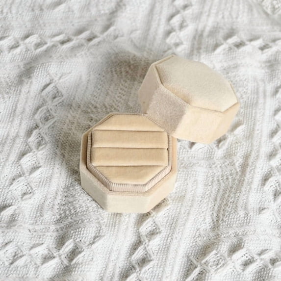 Octagon Velvet 3 Slots Ring Box, Engagement Wedding Keepsake Jewelry Box, for Proposal and Ceremony Display, Yellow