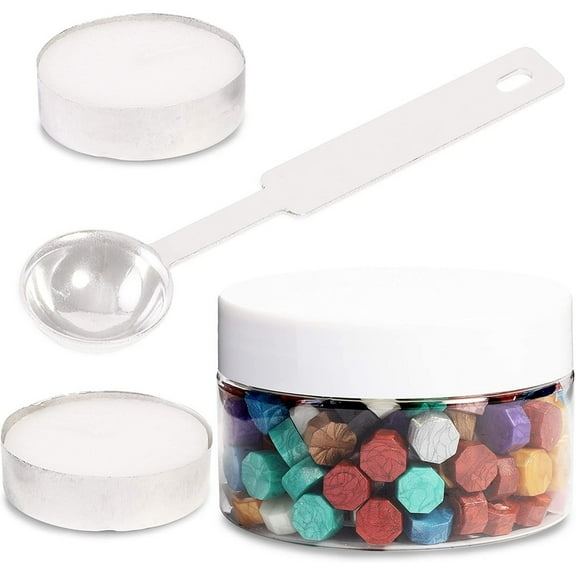 Octagon Wax Sealing Bead Kit with Tea Candles and Spoon (10 Colors, 203 Pieces)