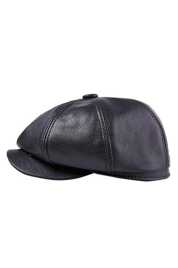 Octagonal Cap Real Leather Men Black Vintage Newsboy Caps Male Spr--ing Casual Gatsby Hat Classic Painter Flat Hats ,Soft Feel