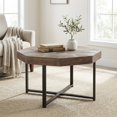 thumbnail image 1 of Octagonal Coffee Table with Patchwork Top and Metal Legs - Antique Brown Farmhouse Style, 1 of 10