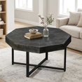thumbnail image 1 of Octagonal Coffee Table with Patchwork Top and Metal Legs - Vintage Farmhouse Style, 1 of 10