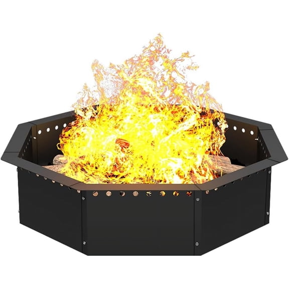 Octagonal, DIY Campfire Ring Above or In-Ground designed for Outdoor, Large Solid Steel Firepit Liner designed for Outside Wood Burning, Smokeless Fire Pit Ring 35-I h Outer 31-I h Inner Diameter